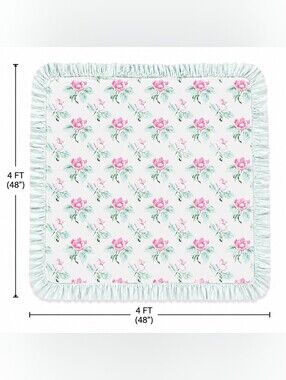 SWEET HONEY MAGNOLIA Floral Pink & Mint Baby Blanket with Ruffled Edge